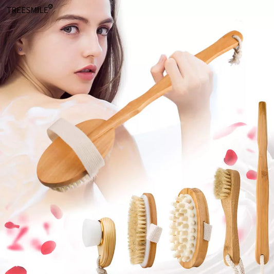 Natural Bristle Bath Brush Exfoliating Set Promote Blood Circulation